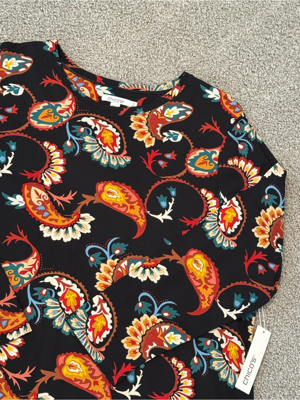 NWT Chico's Black Paisley-Print Long Sleeve Tunic Top Size XXL - Picture 5 of 12